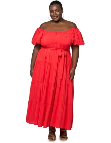 Aria Tiered Maxi Dress in Red