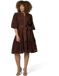 Claudia Broderie Dress in Brown