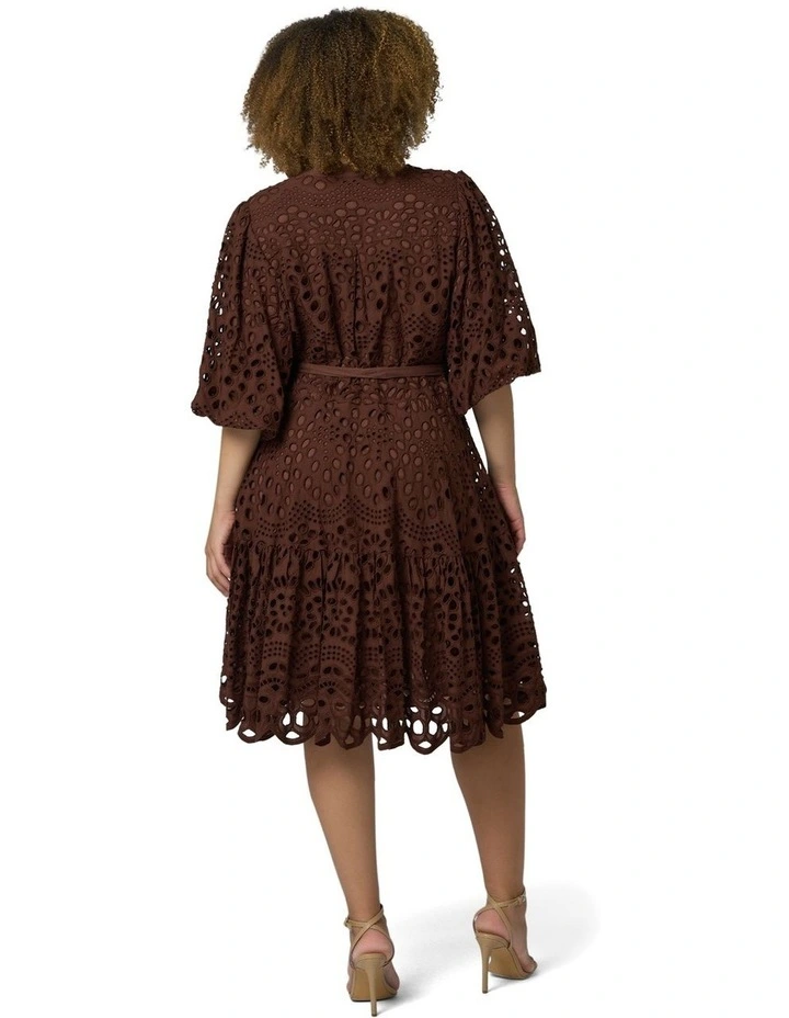 Claudia Broderie Dress in Brown image 2