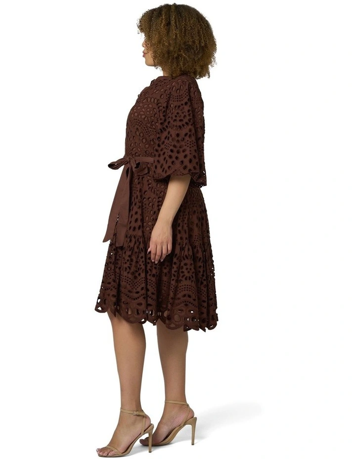 Claudia Broderie Dress in Brown image 3