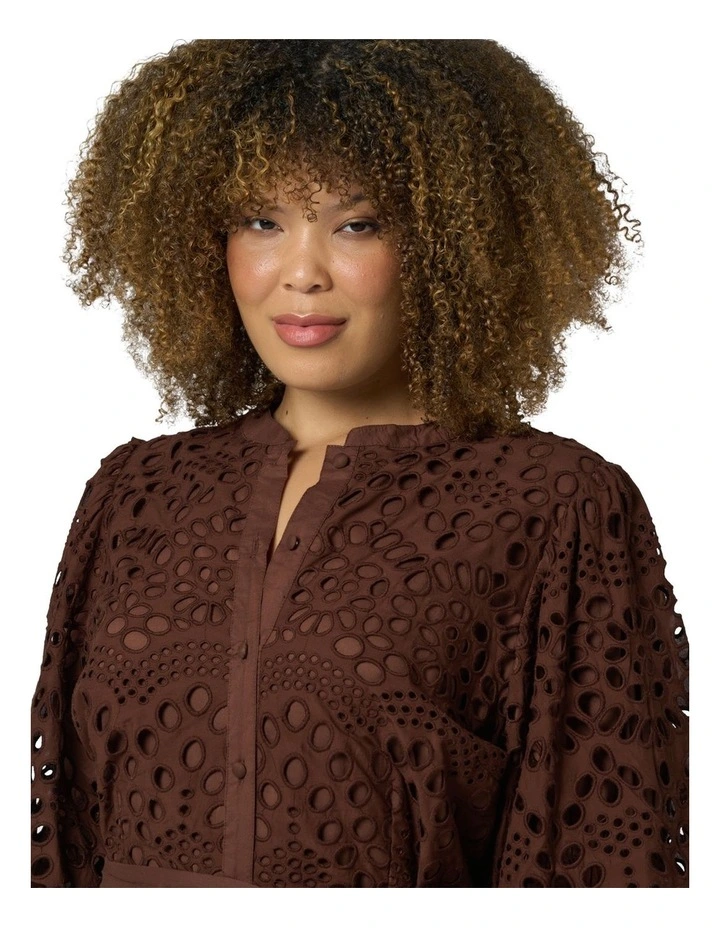 Claudia Broderie Dress in Brown image 6