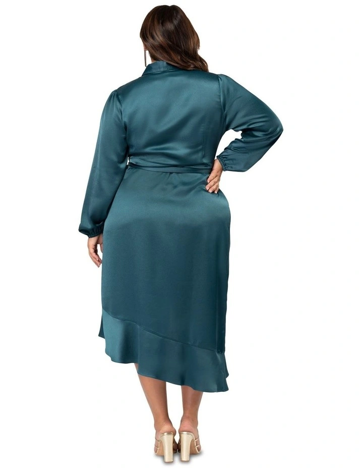 Crush Satin Wrap Dress in Teal image 2