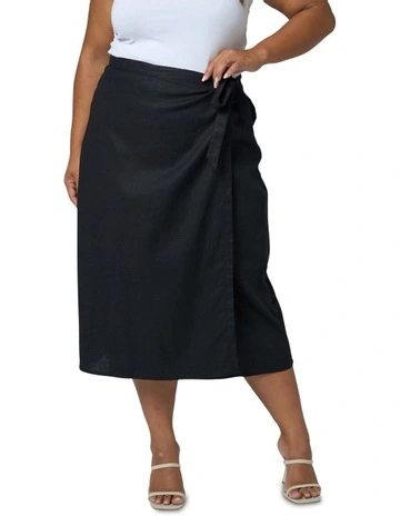 Gina Linen Wrap Skirt in Black