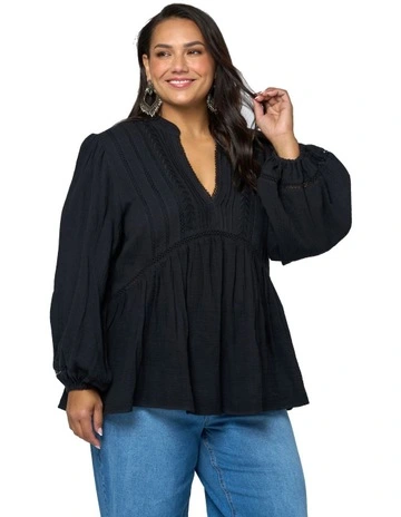 Aurora Rain Peasant Blouse in Black
