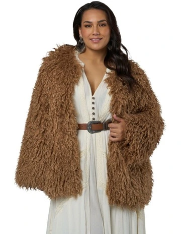 Folklore Fur Shag Coat in Brown