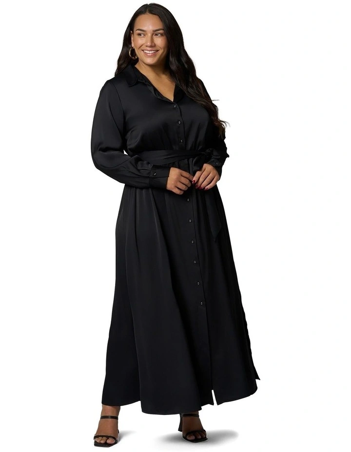 Lesley Satin Maxi Dress in Black image 1