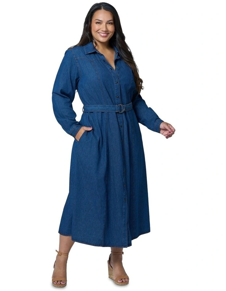 Amber Chambray Shirt Dress in Denim image 1