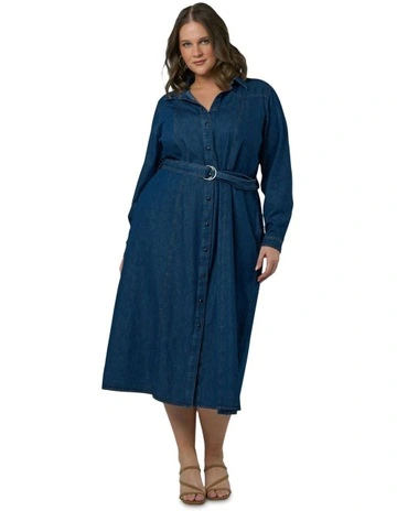 Amber Chambray Shirt Dress in Denim