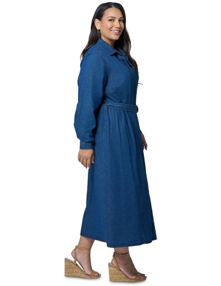 Amber Chambray Shirt Dress in Denim image 3