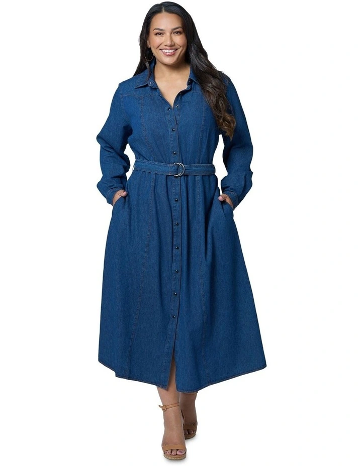 Amber Chambray Shirt Dress in Denim image 4
