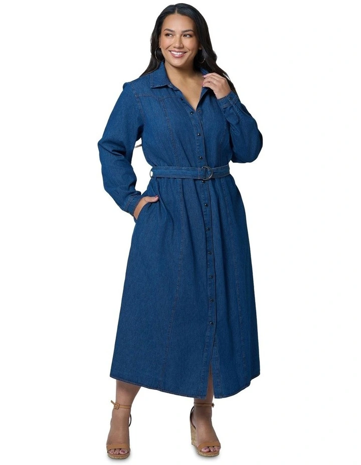 Amber Chambray Shirt Dress in Denim image 5