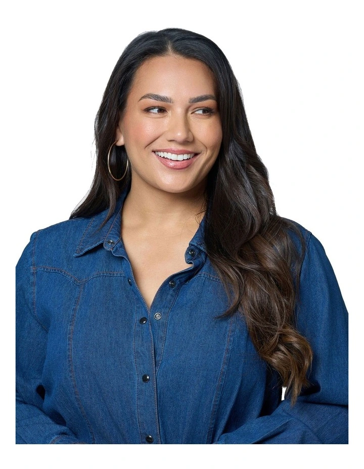 Amber Chambray Shirt Dress in Denim image 6