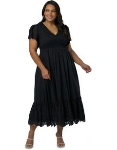 Anastasia Broderie Midi Dress in Black