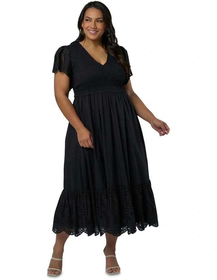 Anastasia Broderie Midi Dress in Black image 1