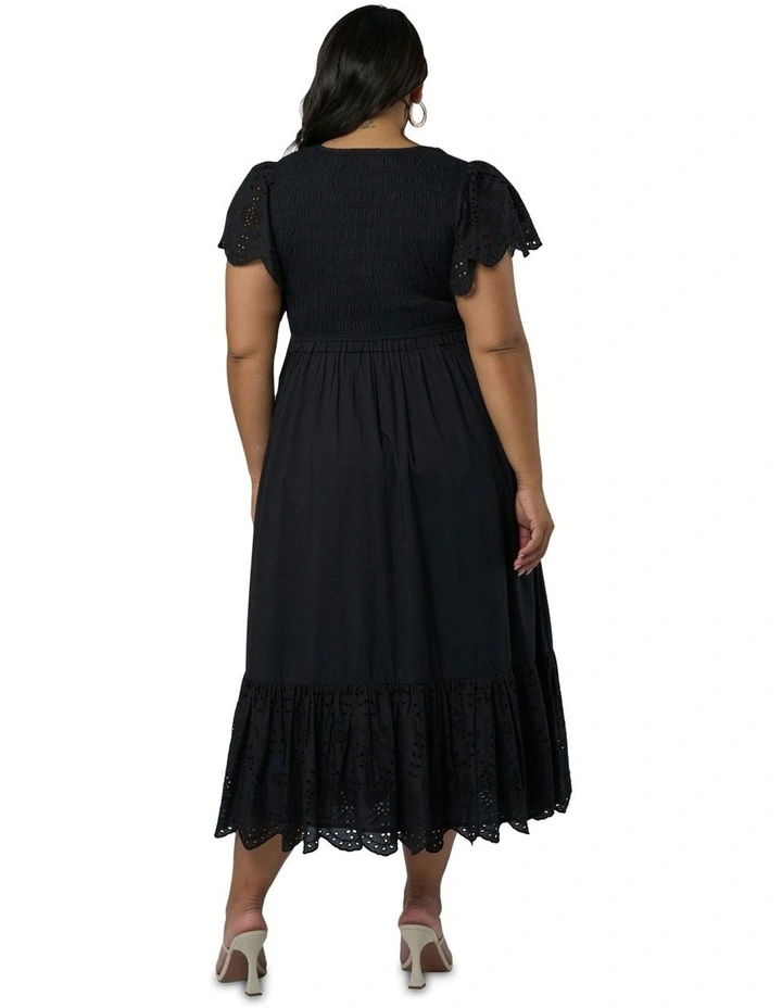 Anastasia Broderie Midi Dress in Black image 2