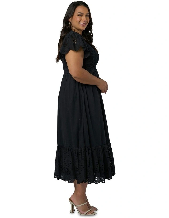 Anastasia Broderie Midi Dress in Black image 3