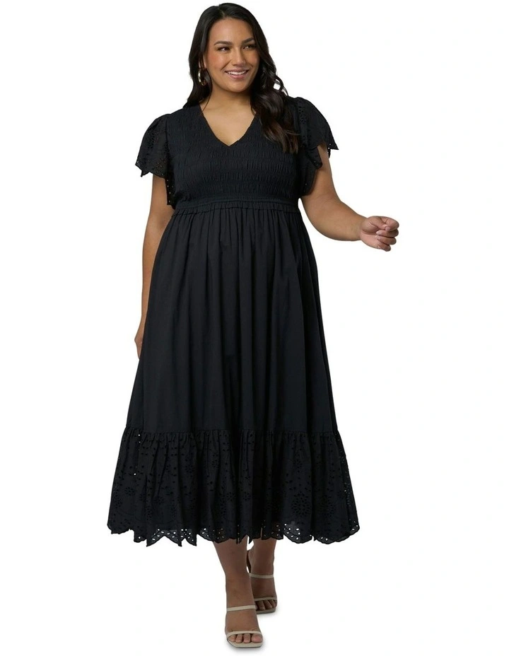 Anastasia Broderie Midi Dress in Black image 4