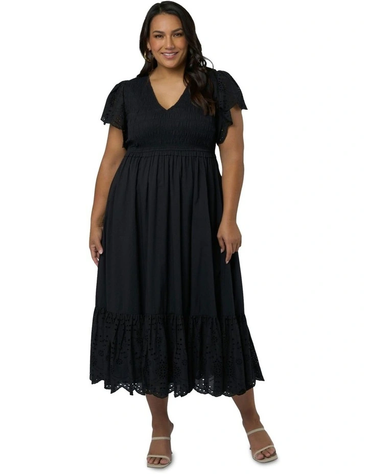 Anastasia Broderie Midi Dress in Black image 5