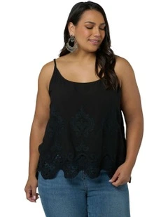 Harvest Moon Embroidered Cami Top in Black