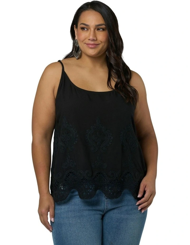 Harvest Moon Embroidered Cami Top in Black image 5
