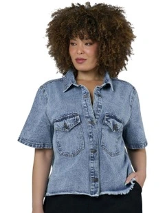 Melissa Cropped Shacket in Denim