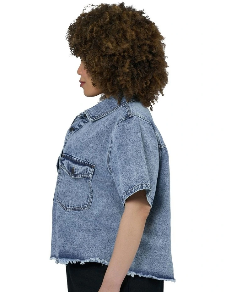 Melissa Cropped Shacket in Denim image 3