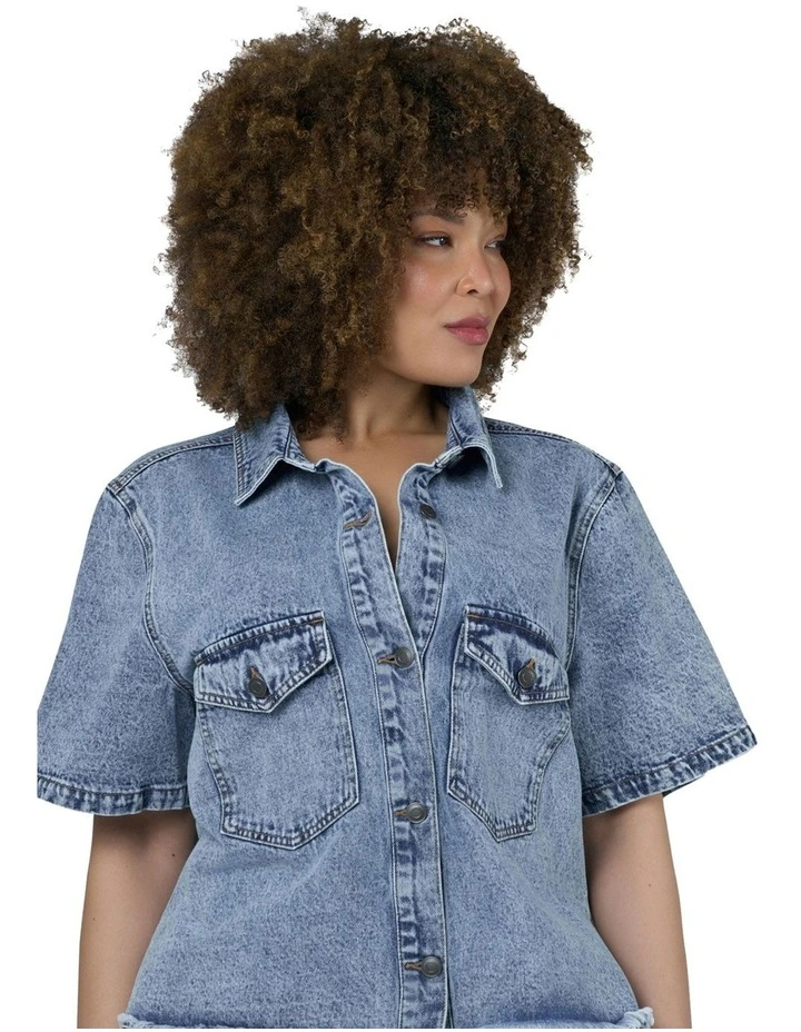 Melissa Cropped Shacket in Denim image 5