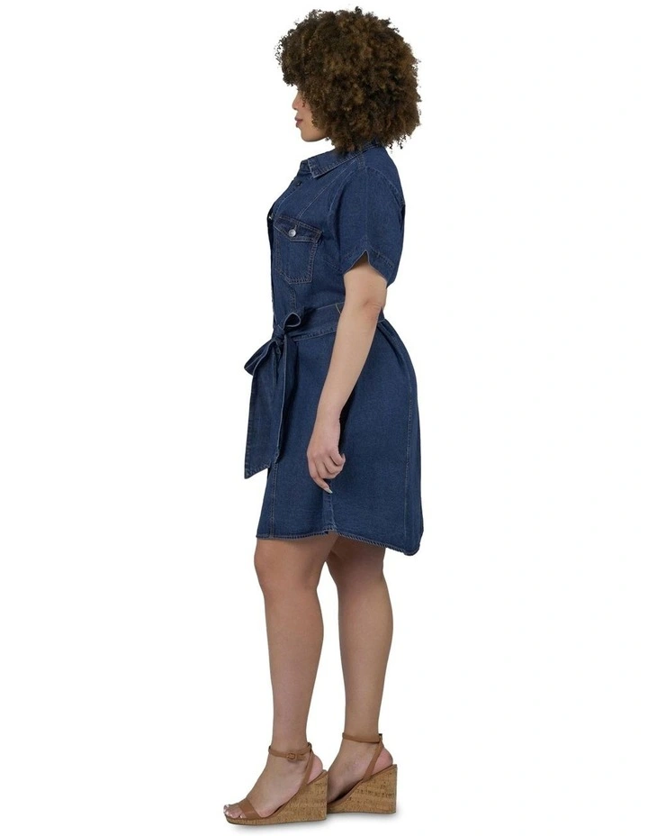 Tia Chambray Mini Shirt Dress in Blue image 3