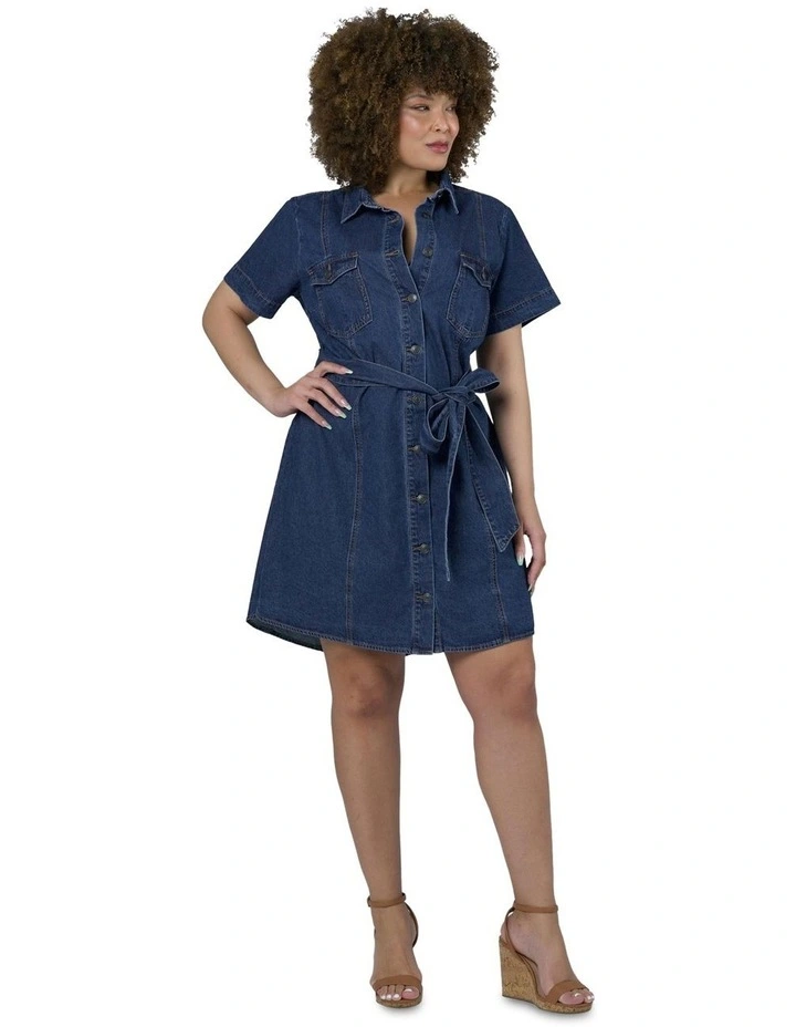 Tia Chambray Mini Shirt Dress in Blue image 4