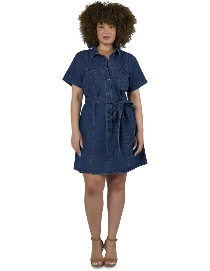 Tia Chambray Mini Shirt Dress in Blue image 5