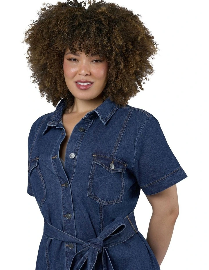Tia Chambray Mini Shirt Dress in Blue image 6