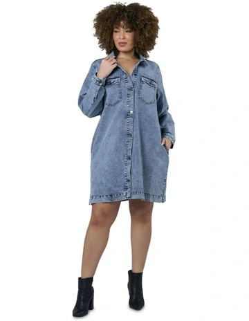 Abyss Chambray Shacket Dress in Denim