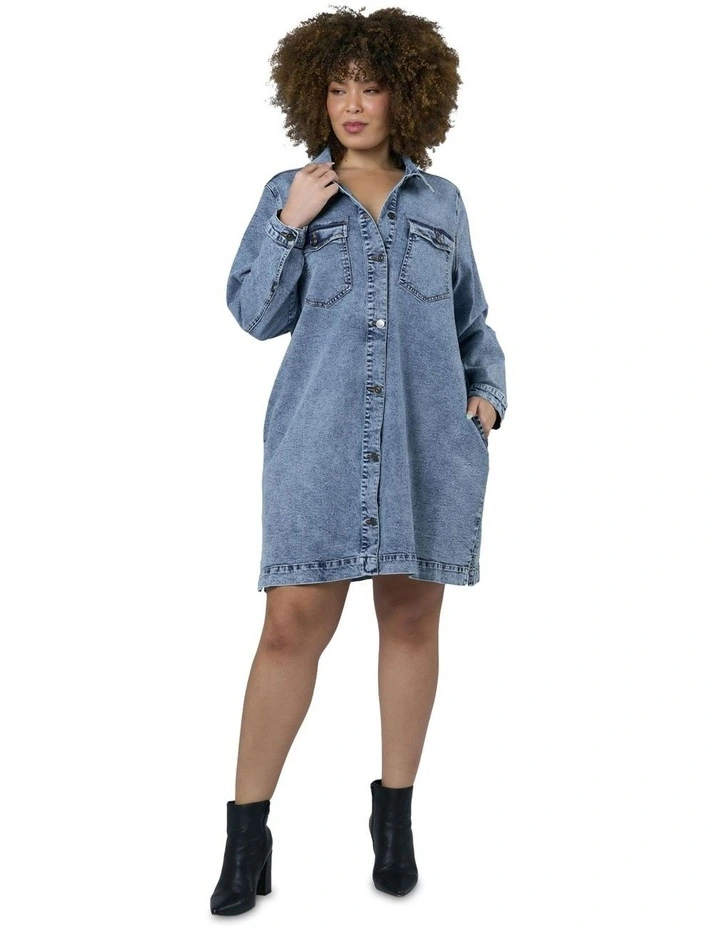 Abyss Chambray Shacket Dress in Denim image 1