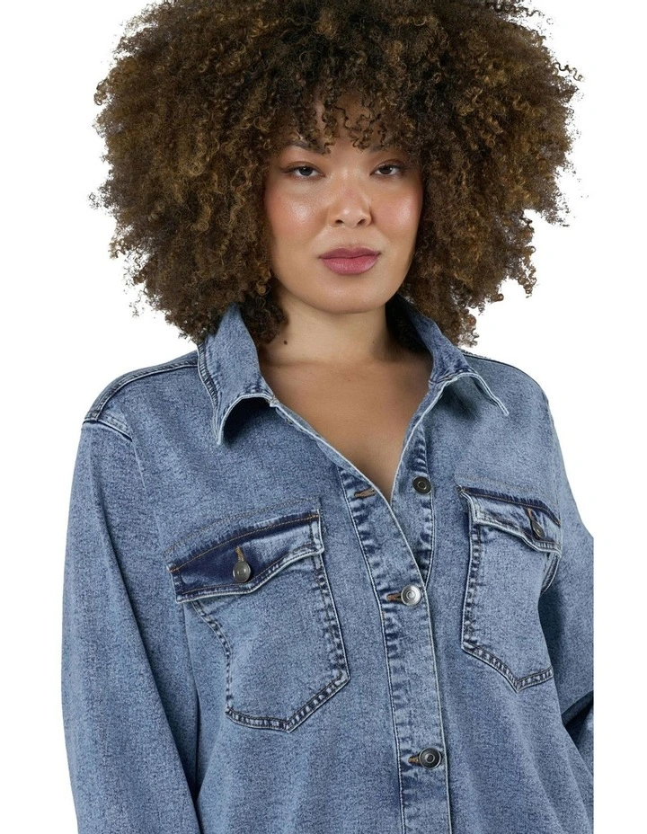 Abyss Chambray Shacket Dress in Denim image 6