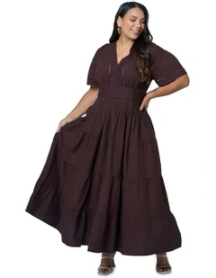 Abby Linen Maxi Dress in Brown