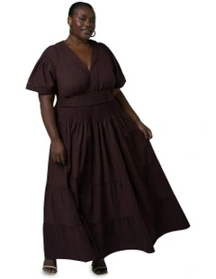 Abby Linen Maxi Dress in Brown