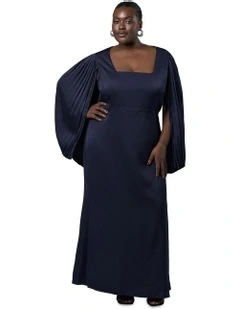 Sultry Satin Cape Dress in Blue