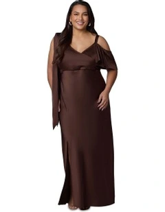 Tap In Satin Maxi Dress in Chocolate