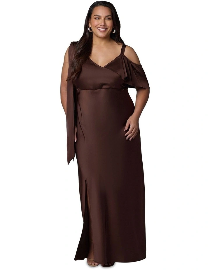 Tap In Satin Maxi Dress in Chocolate image 1