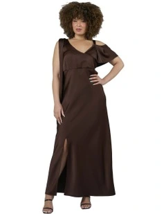 Tap In Satin Maxi Dress in Chocolate