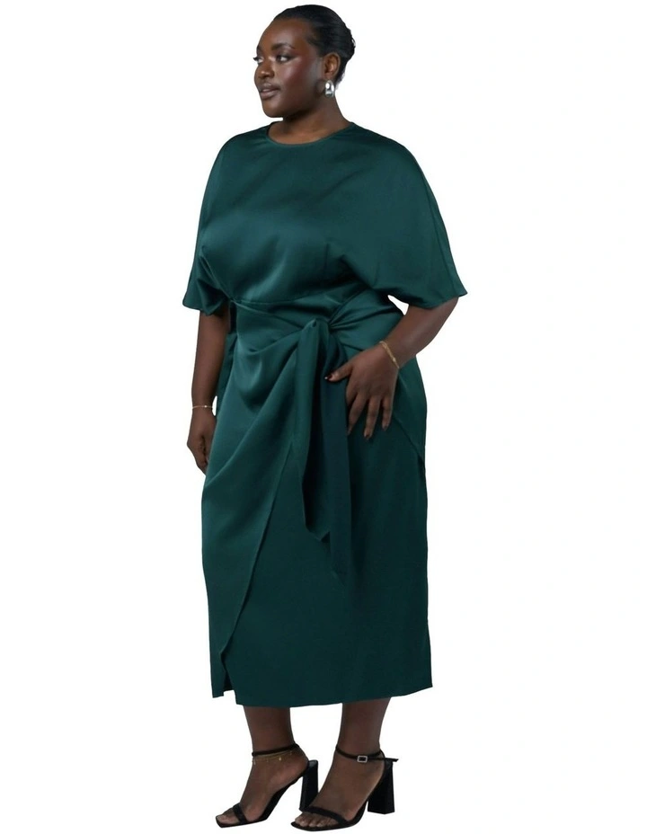 Act Up Satin Midi Dress in Green image 3