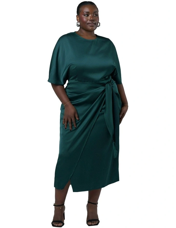 Act Up Satin Midi Dress in Green image 4