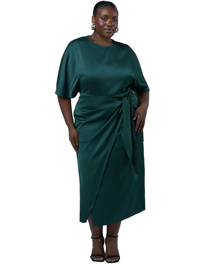 Act Up Satin Midi Dress in Green image 5