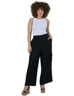 Hayley Cargo Linen Pant in Black