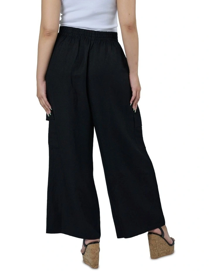 Hayley Cargo Linen Pant in Black image 2