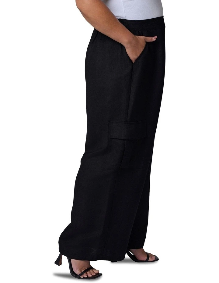 Hayley Cargo Linen Pant in Black image 3