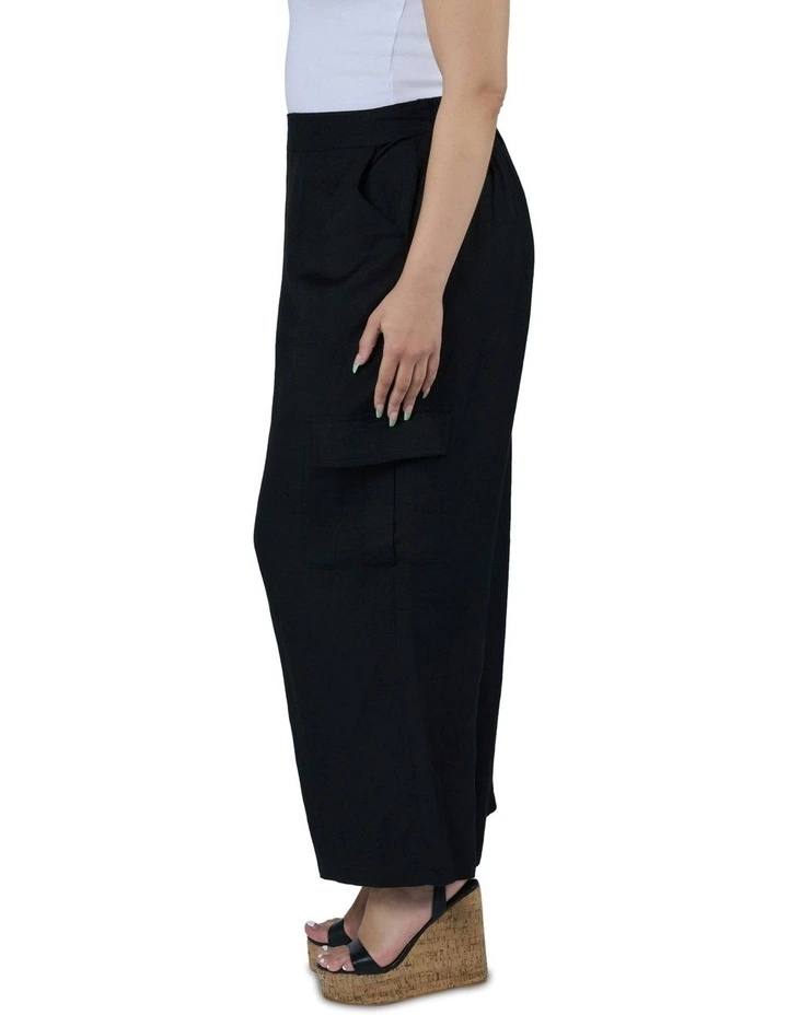 Hayley Cargo Linen Pant in Black image 3