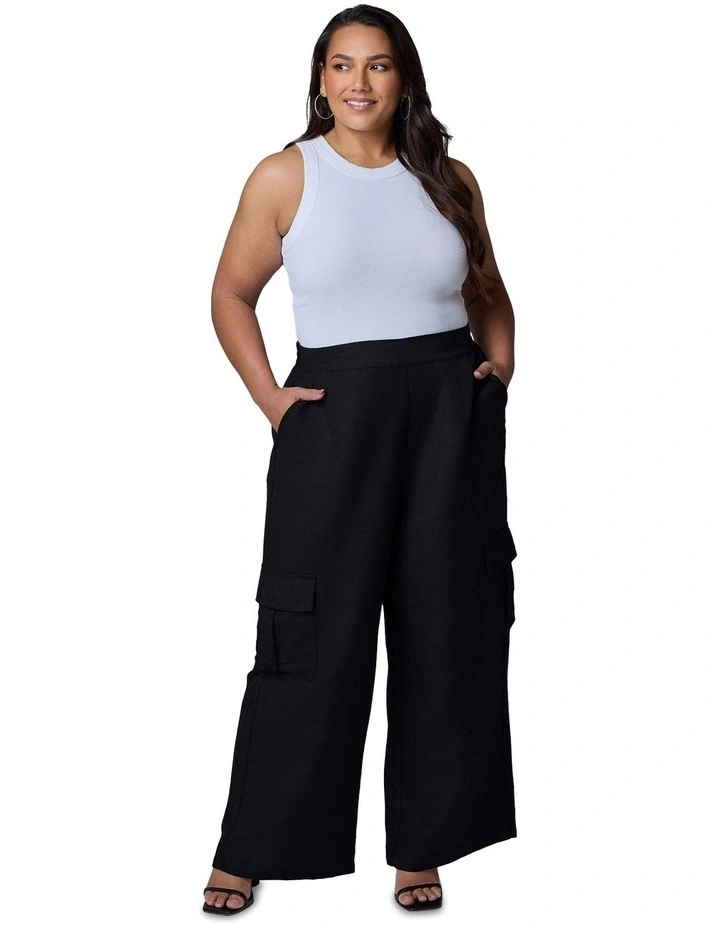 Hayley Cargo Linen Pant in Black image 4