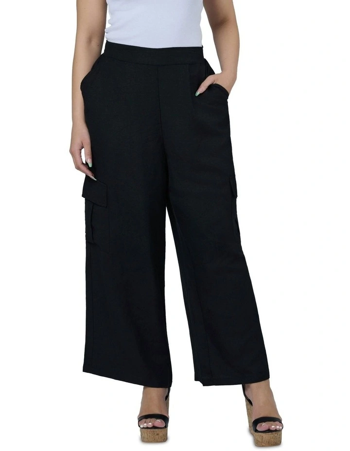 Hayley Cargo Linen Pant in Black image 4