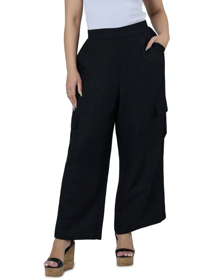 Hayley Cargo Linen Pant in Black image 5